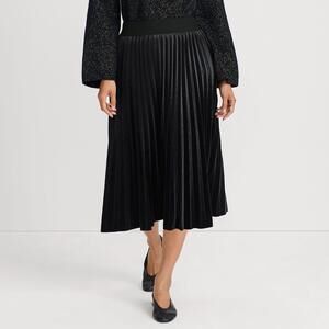 Lands' End Women's Black Accordion‎ Pleated Velour A Line Skirt S Small 6-8
